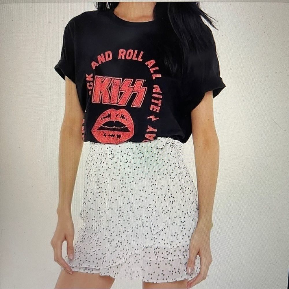 Nasty Gal White Silky Wrap Mini Skirt with Black and Gray Starbursts‎ - 4